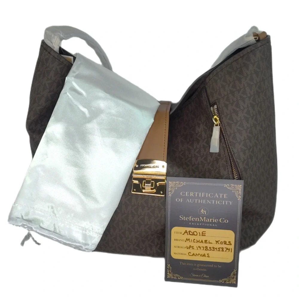 Michael Kors Addie Large Canvas Hobo Signature Shoulder Bag-Brown/Acorn-NWT